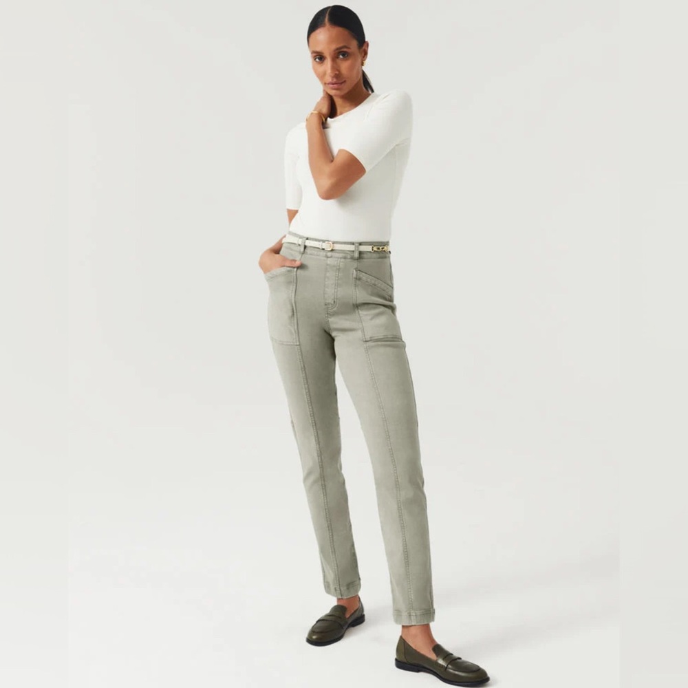Spanx Stretch Twill Straight Leg Ankle Pants Olive Oil Green- XL